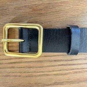 Anthropologie Black Leather Belt with Gold Buckle size XS